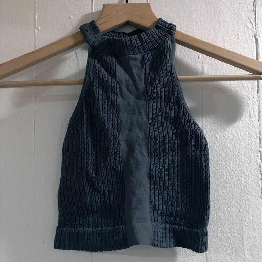 Free People High-Neck Ribbed Cropped Tank in Grey